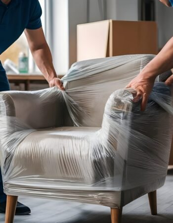 two-men-are-moving-chair-with-plastic-wrap-around-it